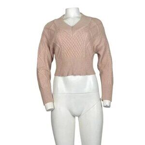 Tie Back Cable Knit Sweater Tan Size XS